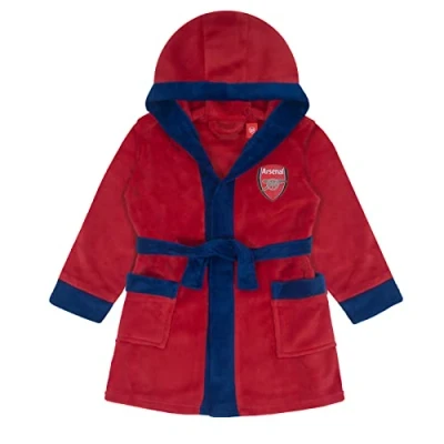 Image of Arsenal FC Official Gift Baby Hooded Fleece Dressing Gown Red 6 12 Months