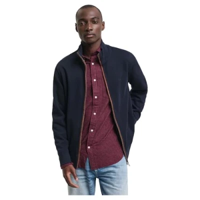 Image of Gant Mens Sacker Rib Full Zip Sweatshirt Dark Blue Size 2XL