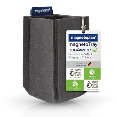 Image of magnetoplan Durable Felt Pencil Pot, Pen Holder, Desk Organiser, Magnetic Pot Multi Functional for Stationery, Art Supplies &amp; Office Stationery Medium, Grey