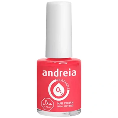 Image of Andreia Halal Breathable Nail Polish Water Permeable Glossy Vegan and Cruelty Free Colour B16 Coral Shades of Red 10.5 ml