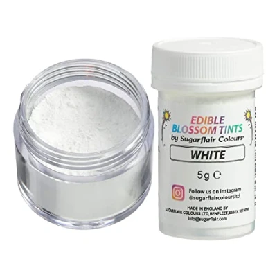 Image of Sugarflair White Food Colouring Powder Dust, Use on Cake Surfaces, Decorations or Colour Sugarpaste, Fondant, Icing, Chocolate, Buttercream, Royal Macarons and More! 5g