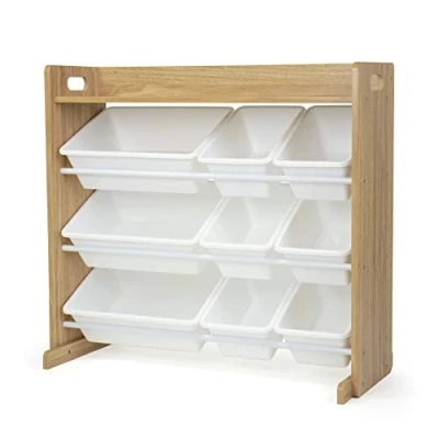 Image of Humble Crew Children&#039;s Shelf, Toy Organiser Shelf with 9 Storage Boxes, Natural/White