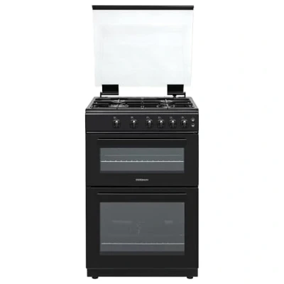 Image of Statesman GDL60B Double Oven Gas Cooker with Glass Lid &amp; Closed Door Grilling, 4 Burners, 60cm Wide, Black