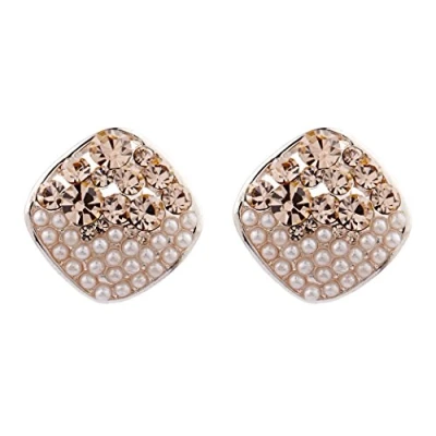 Image of Clip On Earrings Rose Gold Plated With Crystal Diamantes And Pearls Emma G