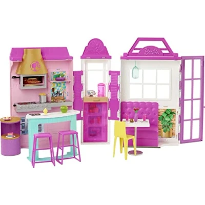 Image of Barbie Cook ‘n Grill Restaurant Playset with 30+ Pieces &amp; 6 Play Areas Including Kitchen, Pizza Oven, Dining Booth, Gift for 3 to 7 Year Olds