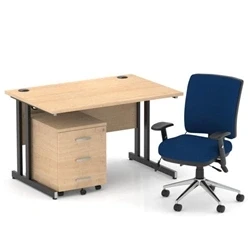 Image of Impulse 1200 Desk Maple/Black Cantilever 3 Dr Mobile Ped Blue Chair