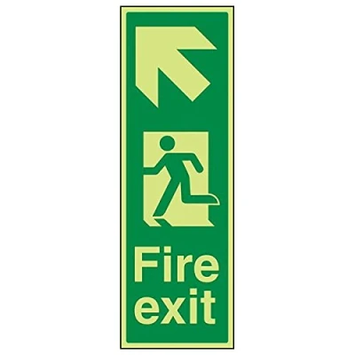 Image of V Safety 14043AP G&#039;Fire Exit Arrow Up Left&#039; Sign, Portrait, 150 mm x 450 (Pack of 3)