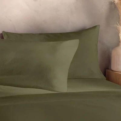 Image of Silentnight Washed Cotton Rich Pillowcase Pair Soft &amp; Comfortable Touch Stylish Modern Linen Look 2 Pack Pillow Cover Breathable and Polyester Fabric Retain Shape Colour, Sage Green