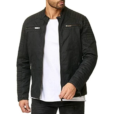 Image of Red Bridge Men&#039;s Faux Leather Genuine Jacket Transition Biker Ribbed Fashion Cotton Coats
