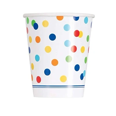Image of Rainbow Polka Dots Party Paper Cups (9oz) Pack of 8 Vibrant, Fun and Eco Friendly Drinkware for Kids Adults