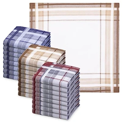 Image of JEMIDI Cotton Handkerchiefs for Men (Pack of 24) 40x40cm (15.7&quot;x15.7&quot;) Mens Handkerchief Set Made 100% Soft Machine Washable Multicolour Designs