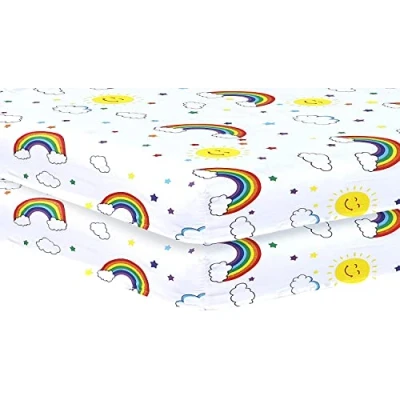 Image of Indus Textiles 2 Pack Cot Bed Fitted Sheets Easy Care Soft and Dureable, Rainbow 70 x 140 cm