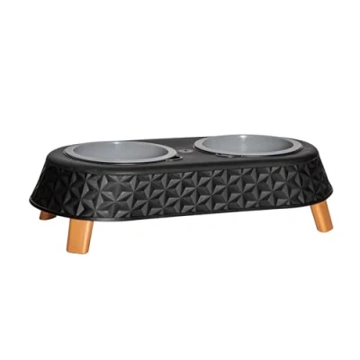 Image of Samuel ALEXANDER 16cm x 9cm Black Plastic Raised Double Pet Bowl Feeding Station with Stand