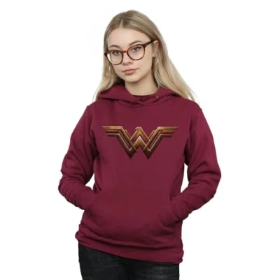 Image of DC Comics Women&#039;s Justice League Movie Wonder Woman Emblem Hoodie Small Burgundy