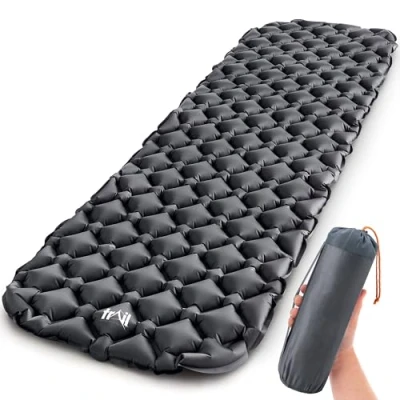 Image of Lightweight Sleeping Mat, Ultra Light Inflatable Camping Pad, Outdoor Hiking Backpacking Festival Air Mattress, Waterproof TPU, 190cm x 56cm 5.5cm, 520g (Black)