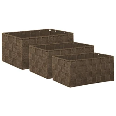 Image of Brandsseller Woven Strap Storage Basket Bathroom Set of 3 brown