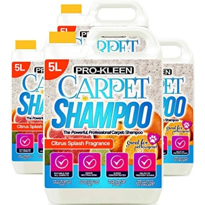 Image of Pro Kleen Professional Carpet &amp; Upholstery Shampoo Citrus Fragrance High Concentrate Cleaning Solution Suitable for All Machines 4 x 5 litres