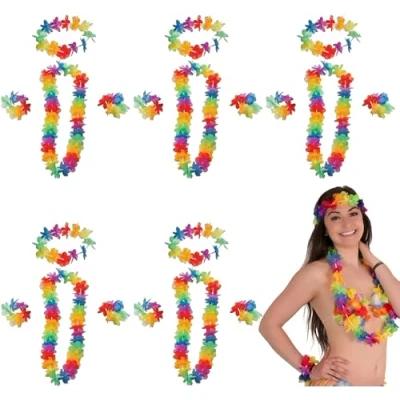 Image of Quickdraw 6 x Hawaiian Lei Flower Garland 4 Piece Set Necklace Headband &amp; Bracelets