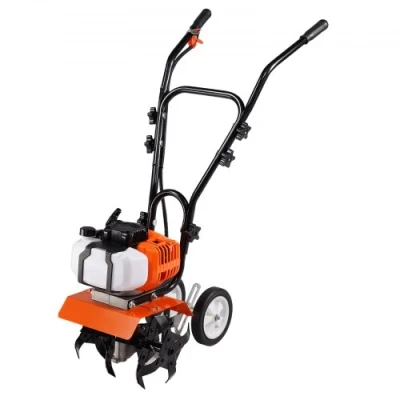 Image of VEVOR Tiller Cultivator Gas Powered, 43CC 2 Stroke Garden Cultivator, with 4 Steel Adjustable Front Tines for Lawn, and Field Soil Cultivation