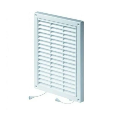 Image of White Air Vent Grille 165mm x 235mm with Pull Cord Shutter and Fly Screen Anti Insect Mesh Ventilation Cover.