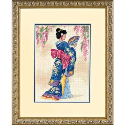 Image of Dimensions Gold Collection Counted Cross Stitch Kit Elegant Geisha 06953 Arts and Crafts for Adults 18 count Aida 5 x 7 inch