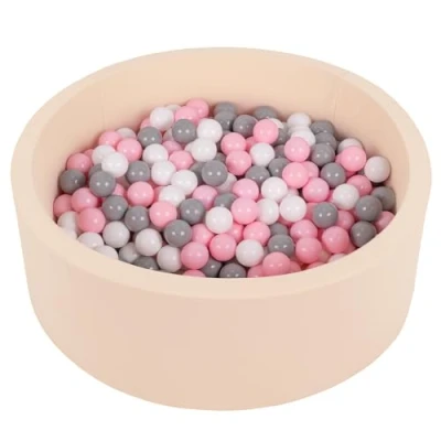Image of Selonis Soft Ball Pit Pool 90X30cm/200 Balls Round For Baby Toddler Foam, Beige: White/Grey/Light Pink