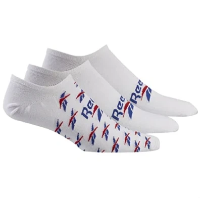 Image of Reebok UNISEX Classics 3 Pairs NO SHOW SOCKS, white/vector blue/vector red, M