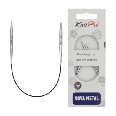 Image of KnitPro KP10980 Nova Metal: Knitting Pins: Circular: Fixed: 25cm x 4.50mm, Electroplated hollow brass, Silver, 25 0.45 cm