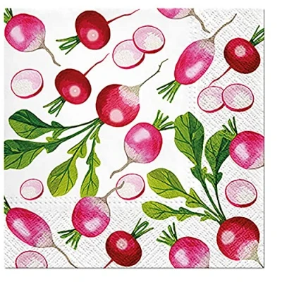 Image of 3 Ply Fresh Radish Decoupage Serviettes Tissue Paper Napkins 33cm x Pack of 20