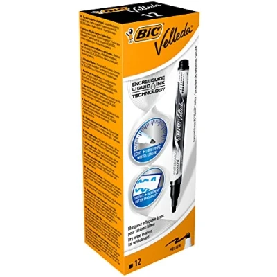 Image of BIC Velleda Liquid Ink Dry Wipe Pocket Markers Black (Pack of 12)