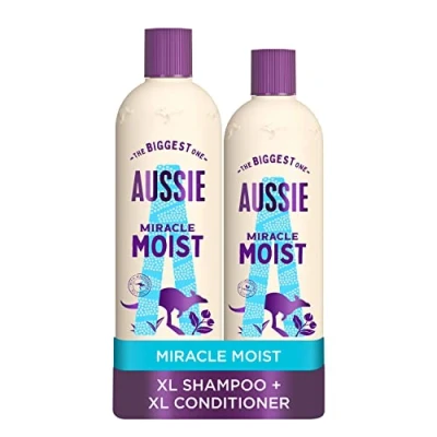 Image of Aussie Shampoo And Conditioner Set For Dry, Damaged Hair, Miracle Moist, With Macadamia Nut Oil, Cruelty Free, XL VALUE PACK, 1145ml, (Pack of 2)