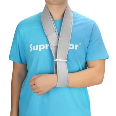 Image of supregear Arm Sling, Adjustable Collar and Cuff Sling Immobilizer Lightweight Neck Support Simple Breathable Medical Shoulder for Men Women, One Size Fits All, Grey