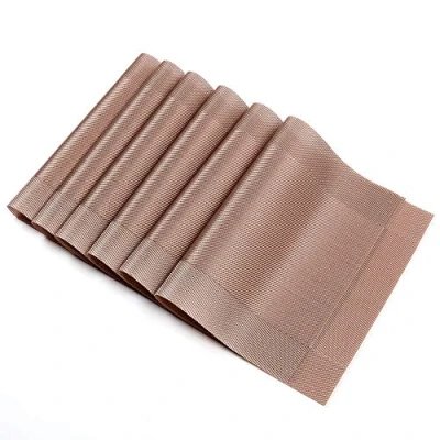 Image of EXCO Woven Placemats Washable Kitchen Table Placemat Stain resistant Crossweave Vinyl Christmas Mats (Set of 6,Champagne)