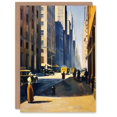 Image of Artery8 Greeting Card 1930s 5th Avenue Street View Sunny New York Blank For All Him Or Her Art Birthday