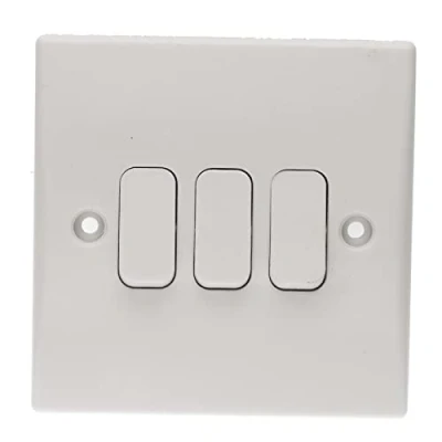 Image of kenable 3 Gang 2 Way 10A Triple Light Switch Rounded Faceplate White [3 (2 Way) Switch]