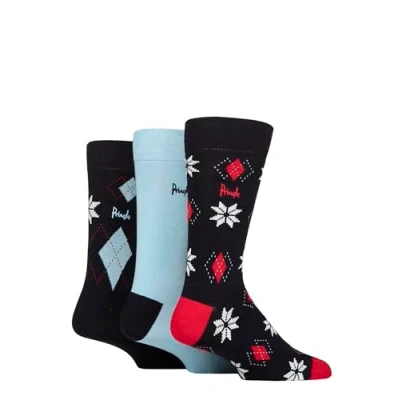 Image of Mens Pringle 3 Pair Christmas Patterned Cotton Socks Snowflake Navy 7 11