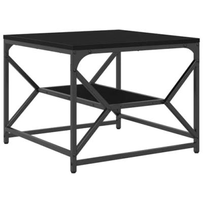 Image of vidaXL Black Oak Coffee Table Modern Square Design, Robust Engineered Wood &amp; Metal Frame, Functional Storage, Compact 51x50x40 cm for Living Room/Lounge