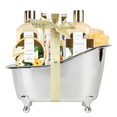 Image of Spa Luxetique Gift Sets, Gifts for Her, 8pcs Vanilla Bath Sets with Body Butter, Bubble Bath, Bomb, Women Gifts, Mothers Day Christmas