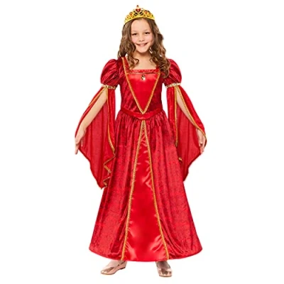 Image of Amscan 9916104 Red Girls Curriculum Tudor Queen Deluxe Historical Costume, 4 6 Years