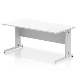 Image of Impulse 1600 x 800mm Scalloped Edge Straight Office Desk White Top Silver Cable Managed Leg