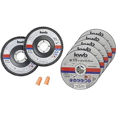 Image of kwb 115mm Metal Cutting and Grinding Discs Set Thin for Steel, Metalworking, Free Earplugs