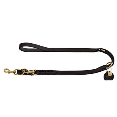 Image of HUNTER 66851 SANSIBAR SOLID Adjustable Dog Lead Braided Leather Strong Elegant 1.5 x 200 cm Black