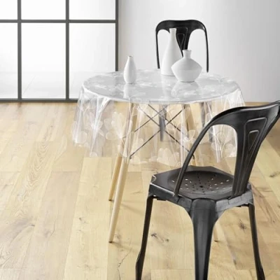 Image of Douceur d&#039;Intérieur, Danela 14/100E Tablecloth Printed PVC White Crystal Diameter 140 cm