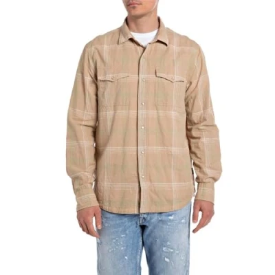 Image of Replay Men&#039;s Checked Shirt, Multicolored (Lt Brown/Beige/Lt Green 010), L