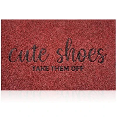 Image of AOAOPQ Funny Doormat Cute Shoes Take Them Off Door Mats Welcome Outside Outdoor Indoor for Garden Entrance Hallway Shoe Scraper Rubber Backing Washable Rug 60x 90 CM Dark Red