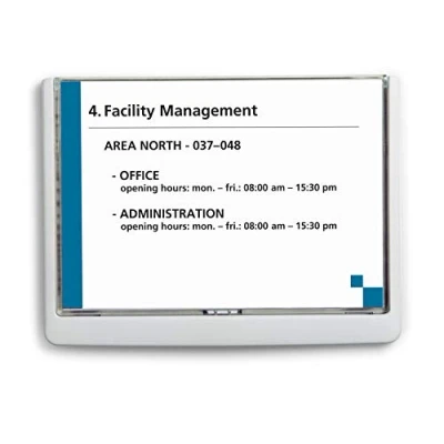Image of Durable Click Information Sign 210 x 148.5 mm White Door and Wall Includes Fittings Ideal for Offices, Hotels, Public Buildings, etc.