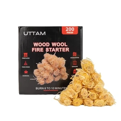 Image of UTTAM 200 Natural Fire Lighters Starters for BBQ, Stove, Fireplace, Pit Eco Friendly Wood Burners, Wool Firelighters