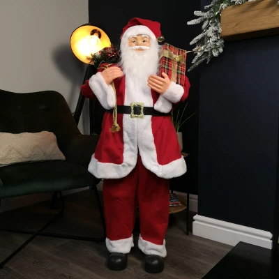 Image of 1.1m Red Standing Santa Claus Indoor Decoration with Present and Green Sack
