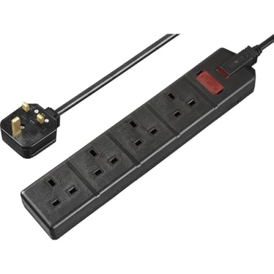 Image of Permaplug by Masterplug Four Socket Extension Lead with Power Indicator, 2 Metres, Black