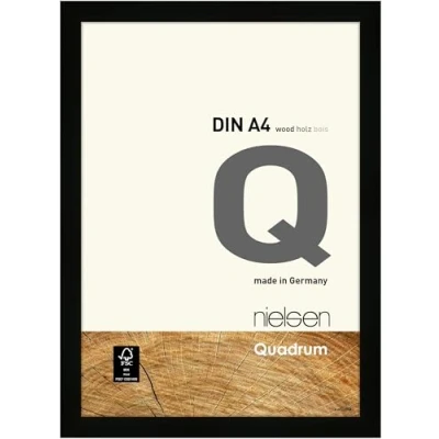 Image of nielsen Quadrum Photo Frame, A4, 21x29.7cm Wood Picture Black Frame with Protective Float Glass and Push Turn Clips
